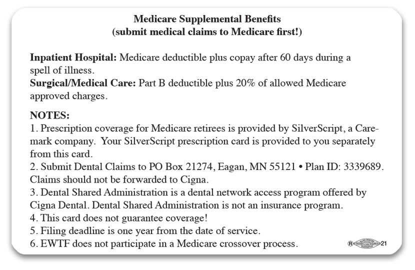 Medicare Retiree Benefits Card - EWTF